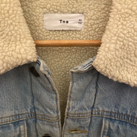 TNA Sherpa lined light blue denim jacket. - Picture 2 of 4